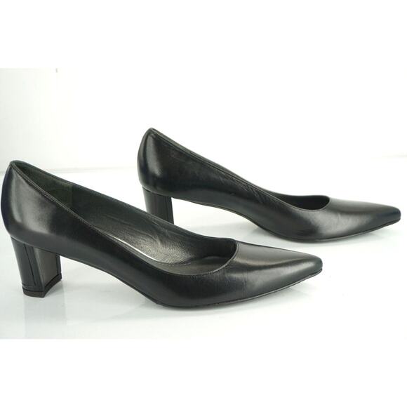 Stuart Weitzman Black Leather Classic Pointy Toe Heels Pumps SZ 8.5 Narrow $385 - Picture 4 of 12